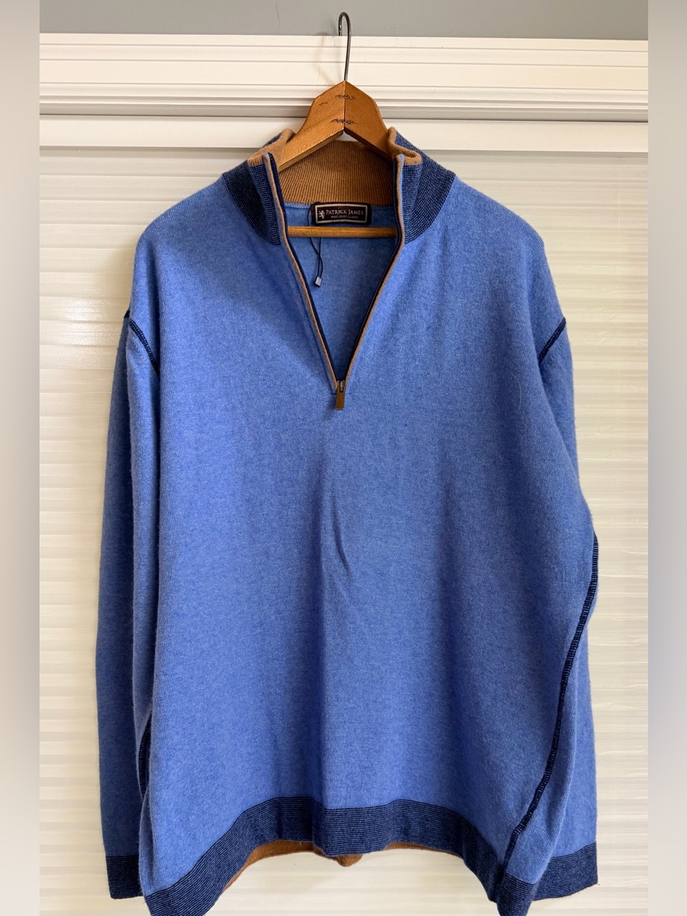 Patrick James Men's Size Large Blue 1/4 Zip Sweater Wool Cashmere Blend EU Made